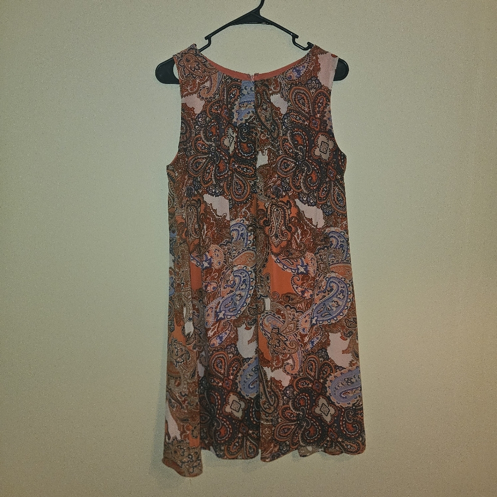 Sleeveless Paisley Print Shift Dress - Pink & Blue